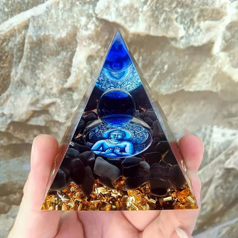 Pyramid Energy Healing Figurine with Crystals and Stones